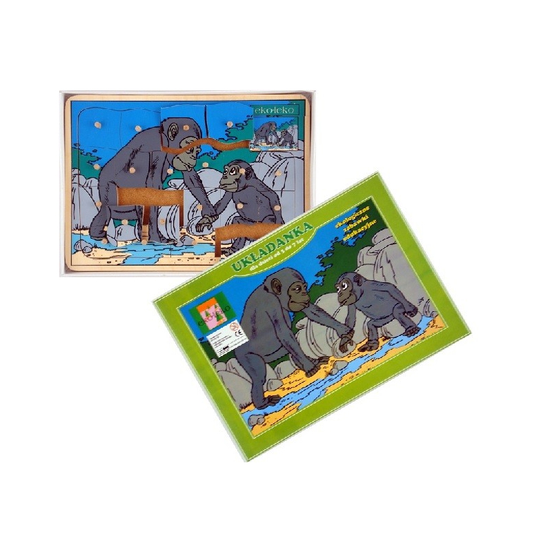 Drewniane puzzle z kołeczkami Małpy	